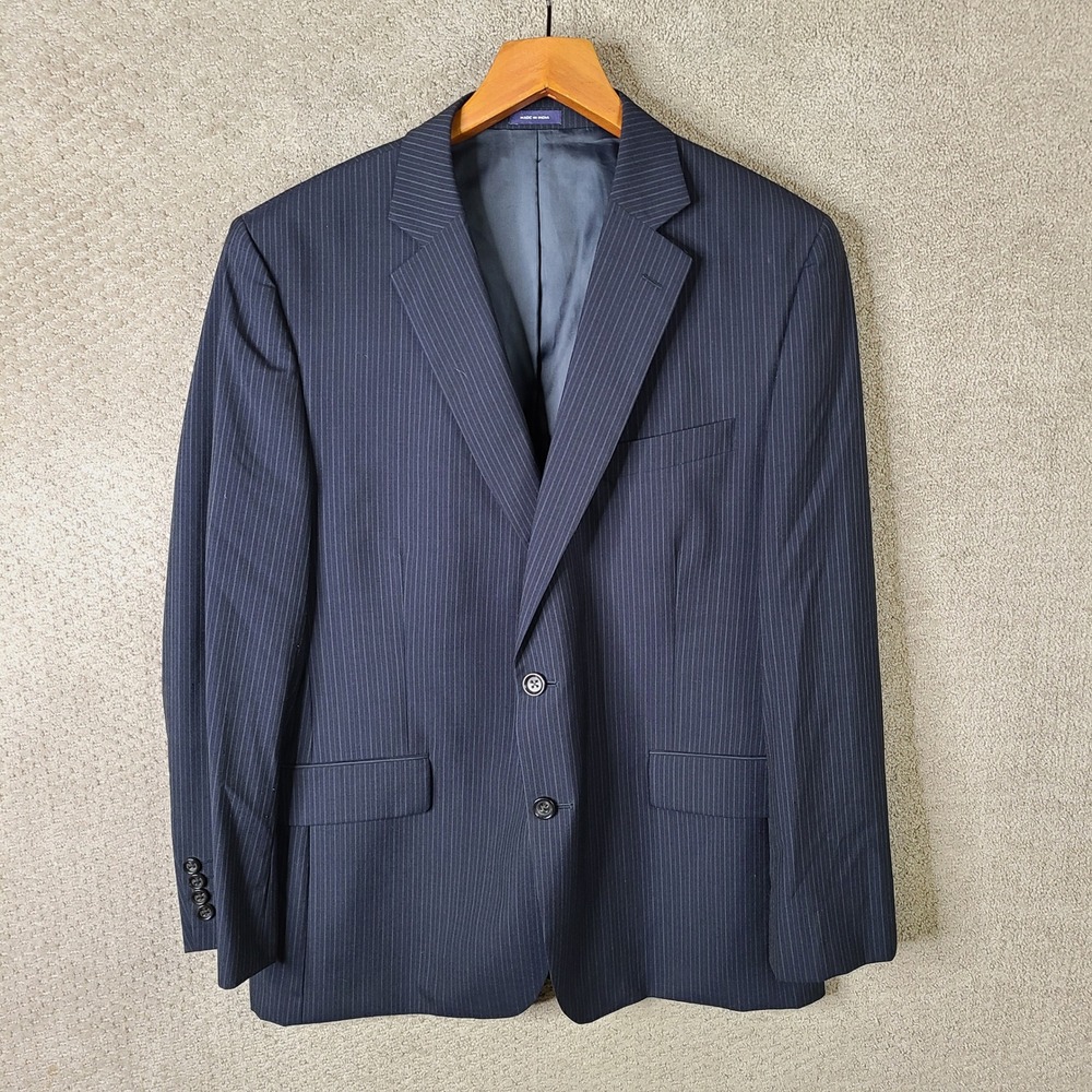 Stafford Jacket Mens 44R Blue Striped Blazer Classic Fit Wool Blend Suit Coat
